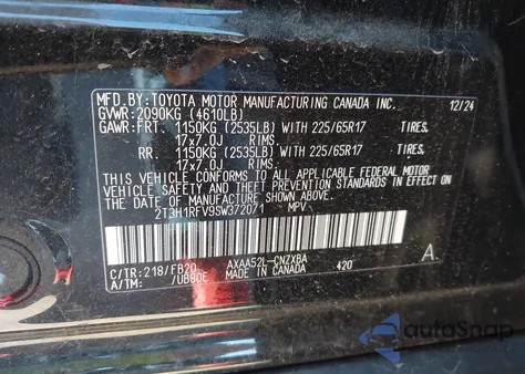 2025 Toyota Rav4 Le from USA, damaged, VIN 2T3H1RFV9SW372071